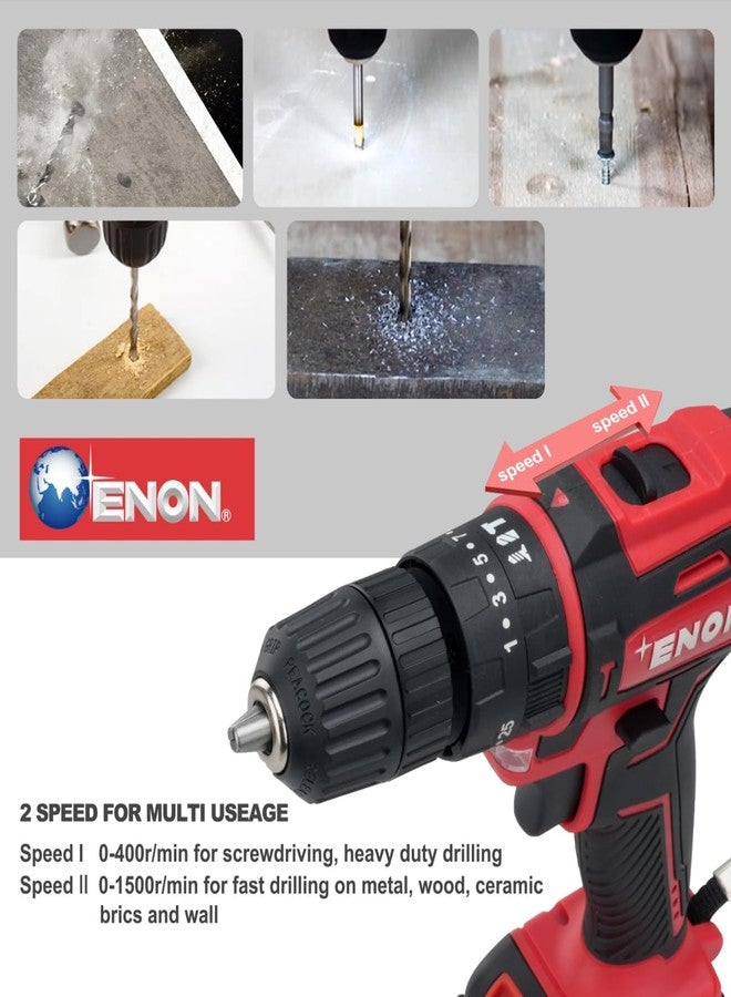 Enon Cordless Impact Drill for Home Use, 12.6V, 1500RPM, 22NM Torque, Keyless Chuck 10mm, 25 Level Torque, 2 Speed Modes, 3 Functions, Magnetic Base, 2x1.5Ah Batteries, 82 Pcs Drill Kit (XE-CD1610) - Image 5